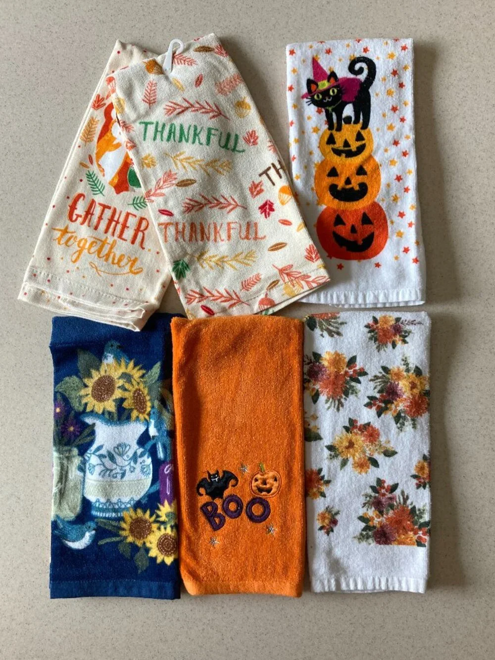 Kitchen Towels  6 pc. Fall Bundle - Gather Thankful Halloween Floral
